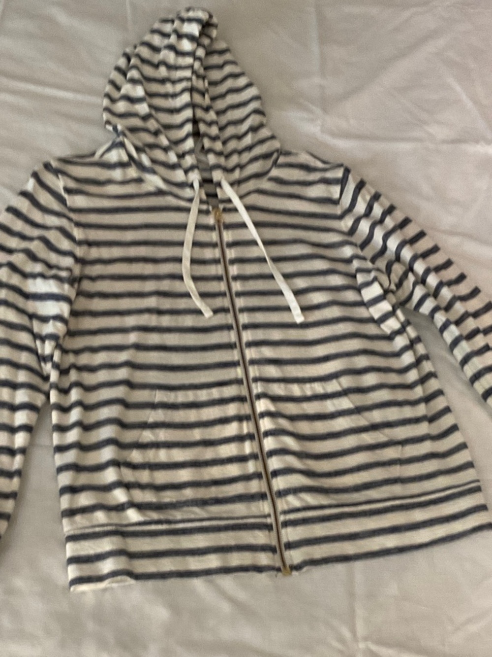 Old Navy Cream and Black Striped Zip-Up Hoodie